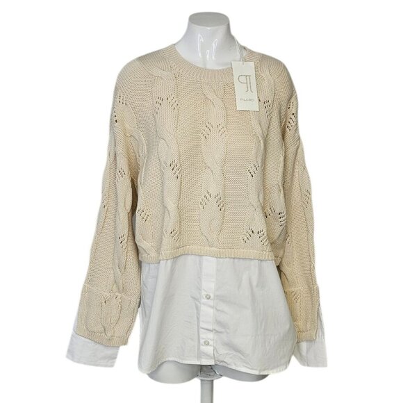 Anthropologie Womens Pilcro Cable Twofer Sweater, Knit, Ivory, Layered, Size M - Picture 2 of 9